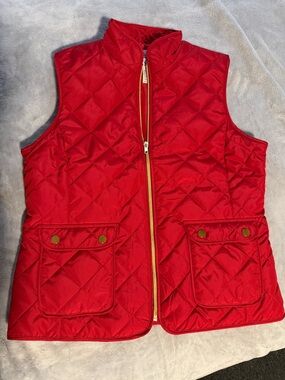 Quilted Red Puffer Vest with Gold Zipper